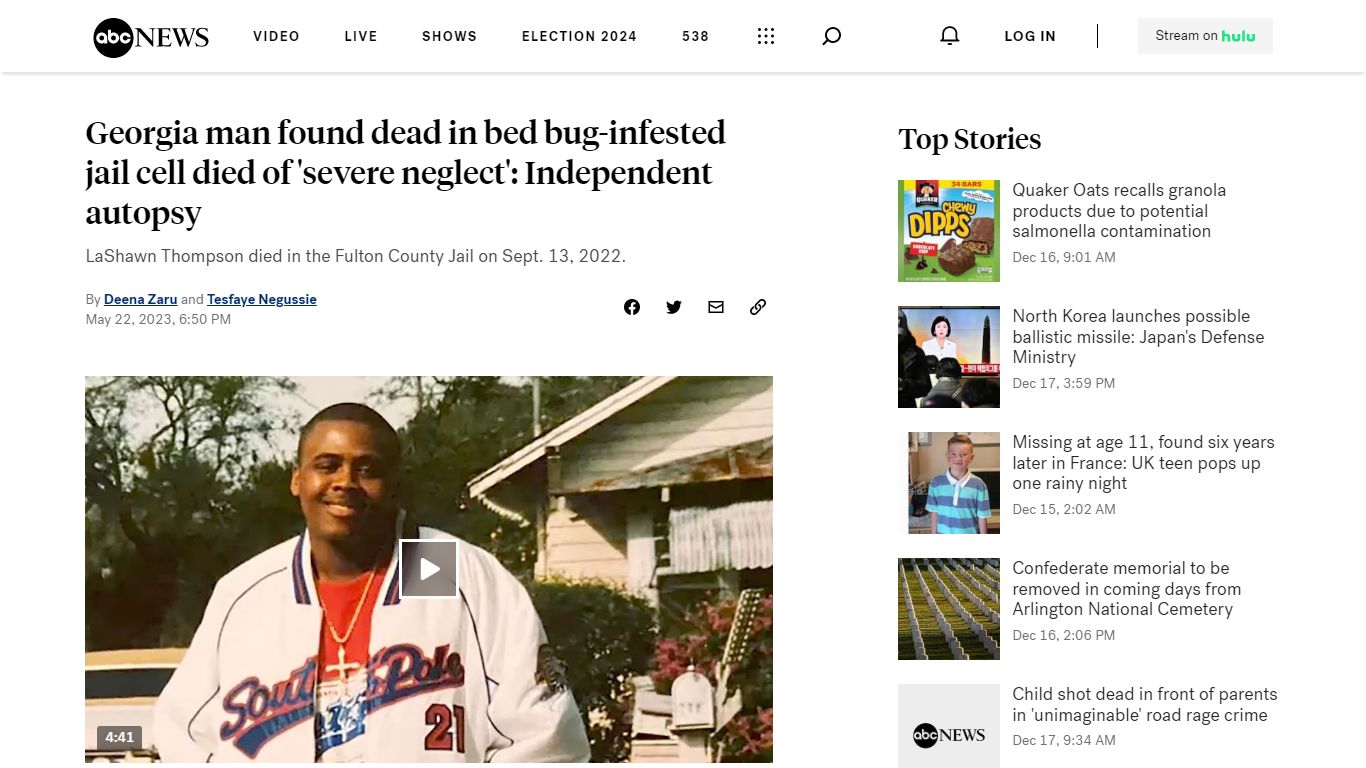 Georgia man found dead in bed bug-infested jail cell died of 'severe ...