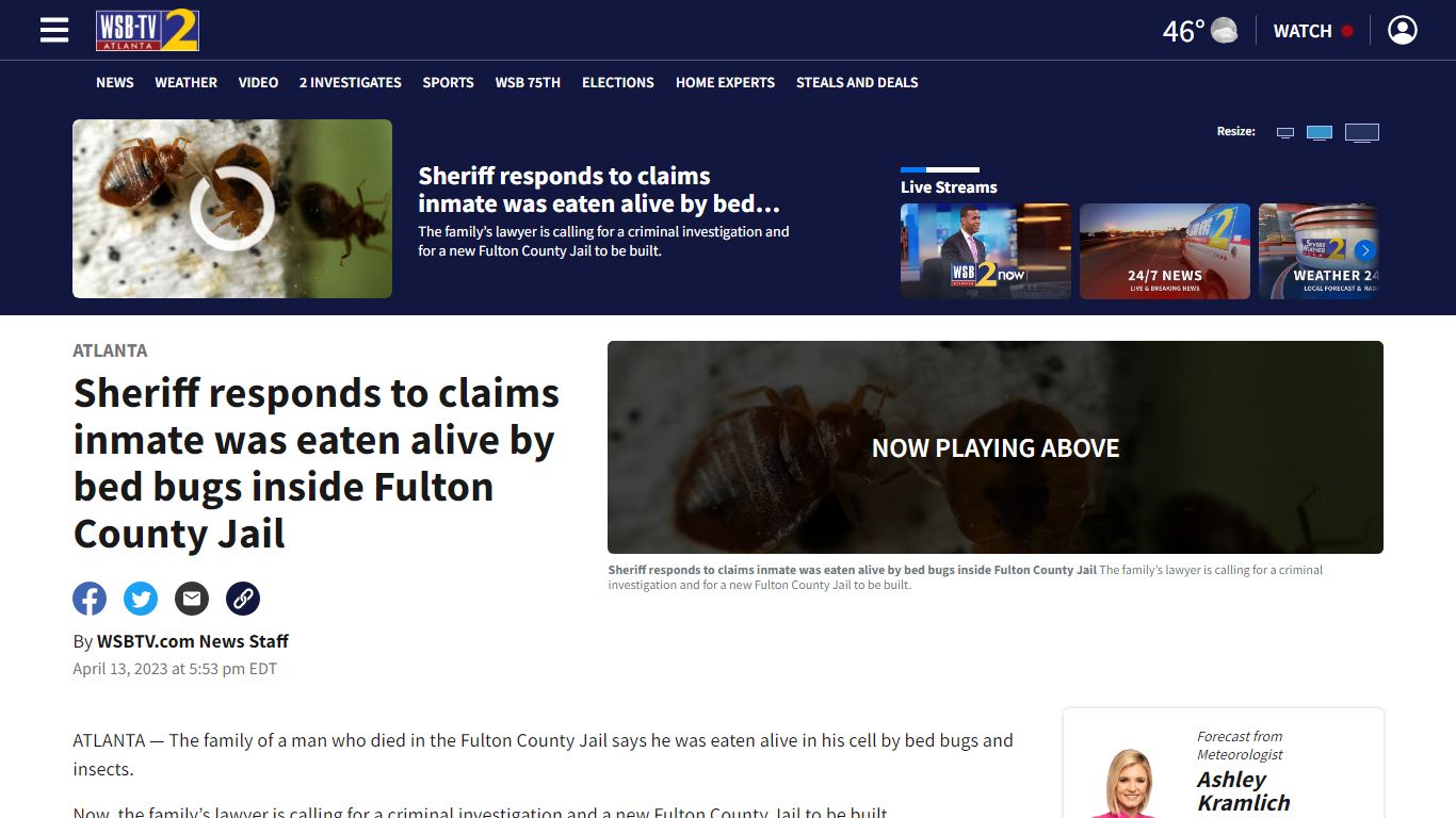 Sheriff responds to claims inmate was eaten alive by bed bugs inside ...