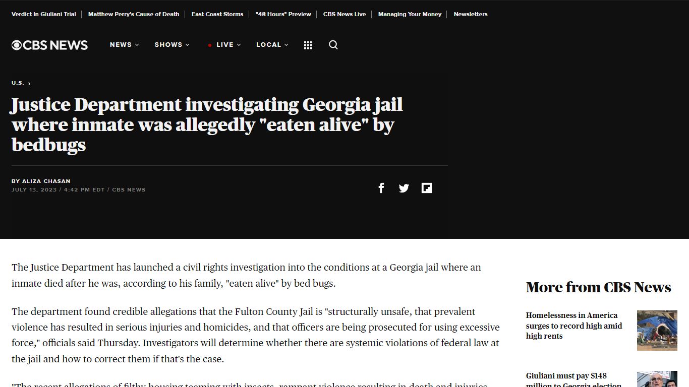 Justice Department investigating Georgia jail where inmate was ...