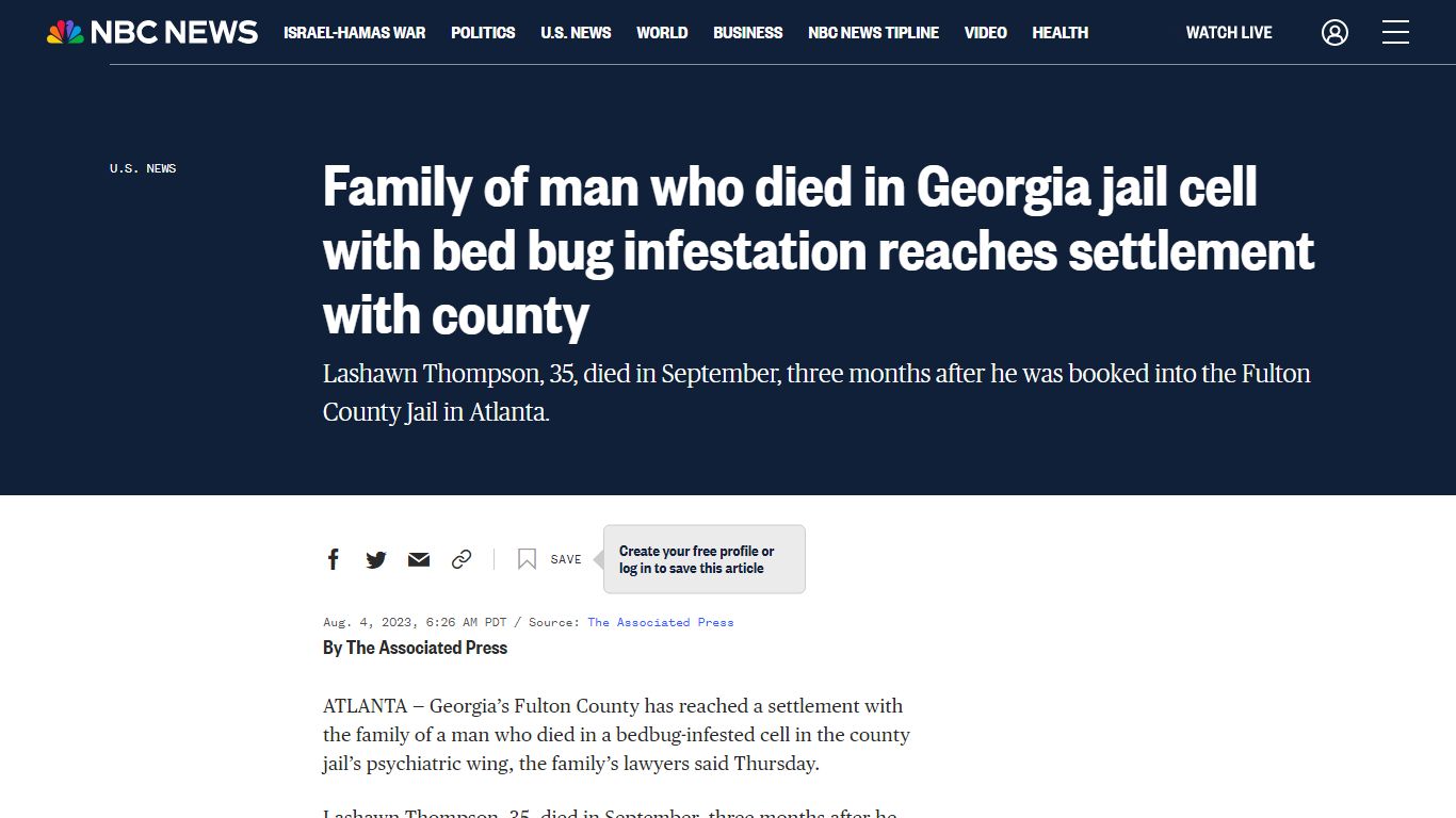 Family of man who died in Georgia jail cell with bed bug infestation ...